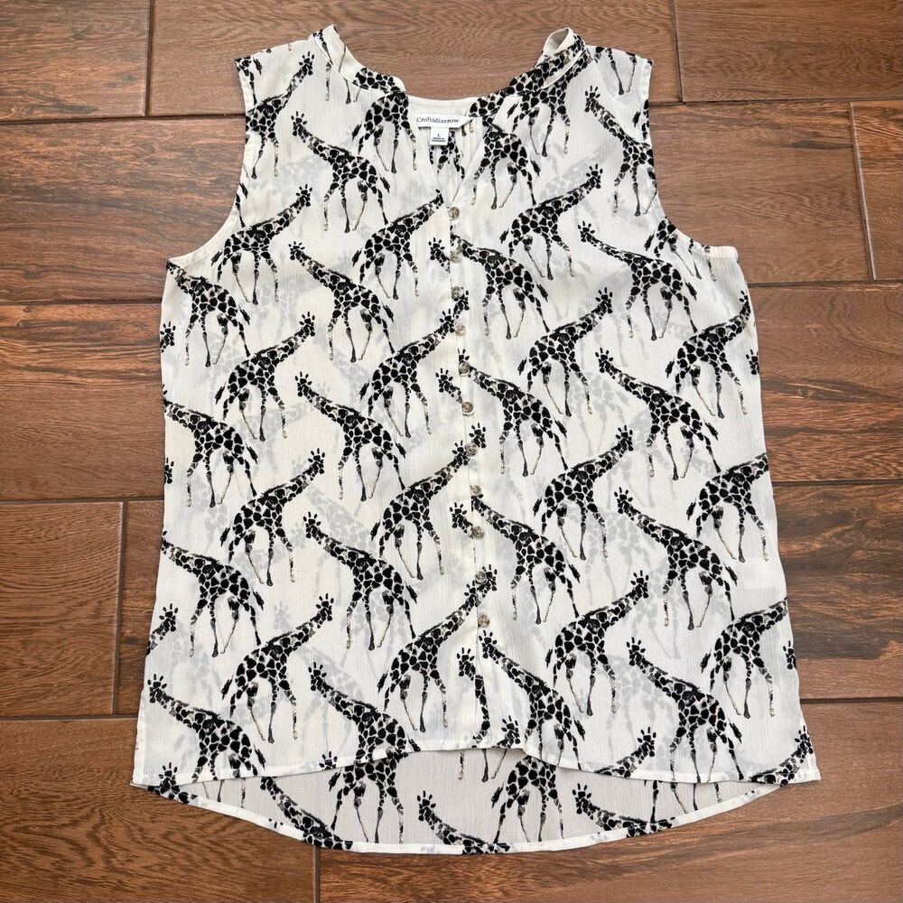 Croft & Barrow Women's Giraffe Blouse L Zoo Safari Semi-Sheer Shell Cami Flowy